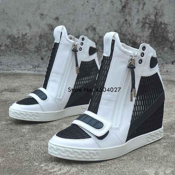 

boots size 35-41 women's spring autumn hollow out hidden wedges patchwork ankle ladies casual shoes 3 colors, Black