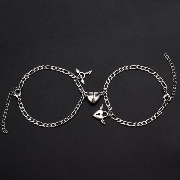 Link, catena uomini e donne abbinati braccialetto 2 magnete in metallo a forma di cuore angelo coppia polso gioielli regalo gay ragazzo/fidanzata