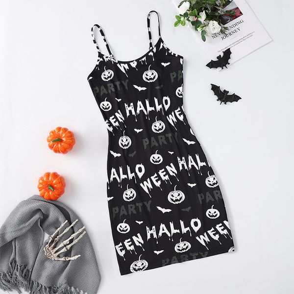 

halloween letter print suspender dress pumpkin short summer, Black;gray