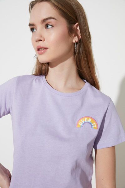 

trendyol embroidered crop knitted t-shirt twoss21ts0067 women's, White