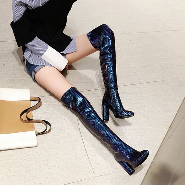 

33-46 large small autumn and winter long knee boots thick super high heels increase sexy, Black