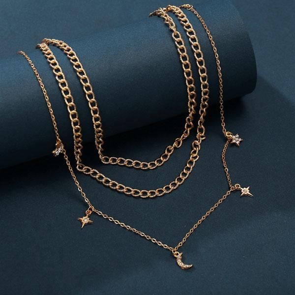 

fashion jewelry multi layer necklace moon star pendant chain necklaces, Silver