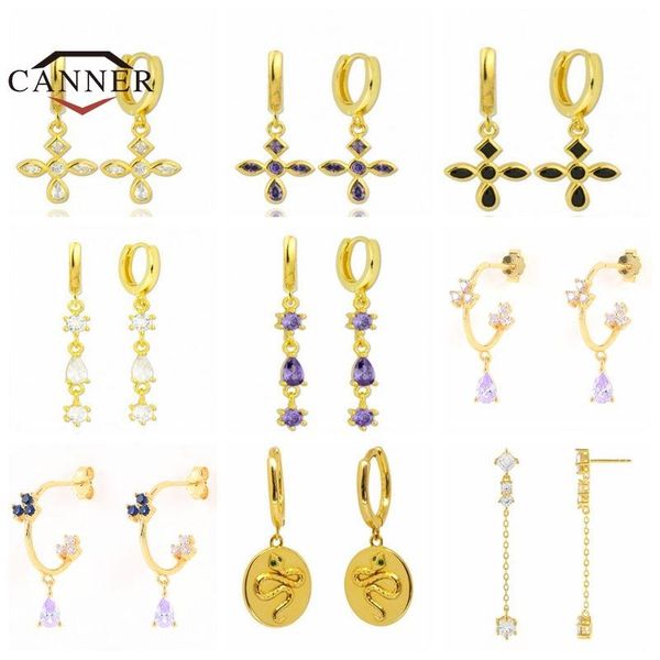 

hoop & huggie canner copper gold-plated colorful zircon ear buckle earrings for women piercing earings girl jewelry pendients, Golden;silver