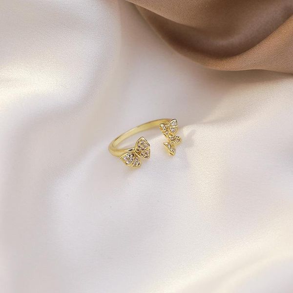 

cluster rings 2021 nostalgic design retro rhinestone butterfly opening sweet girl simple for women fashion jewelry accessories, Golden;silver