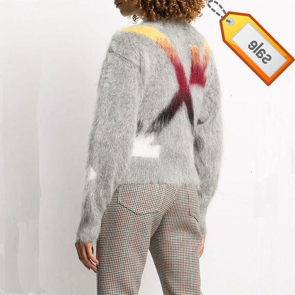 

white 21 autumn off style mohair crew neck gradient sleeve arrstyle short slim knit sweater women's, Black