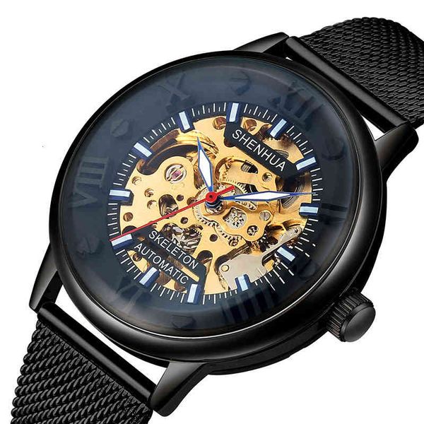 

tags mechanical watches men classic black matter steel automatic luxury skeleton men's sports clock, Slivery;brown
