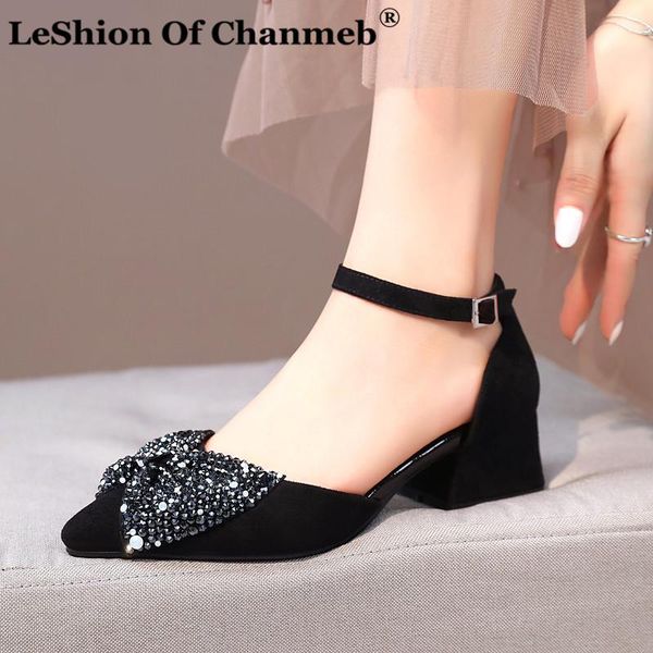 

dress shoes small size 33 women's two-pieces style pumps woman sweet sparking butterfly-knot party bride ladies square medium heels 43, Black