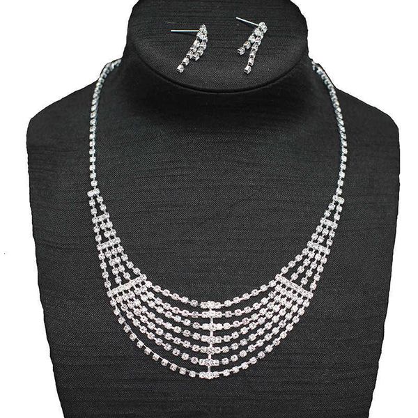

20 simple necklace exaggerated two piece suit korean rhinestone wedding necklace neck chain, Silver