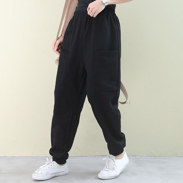 

women's pants & capris [ewq] 2021 spring summer arrivals elastic waist loose casual solid pattern haren long women large size 06501l, Black;white