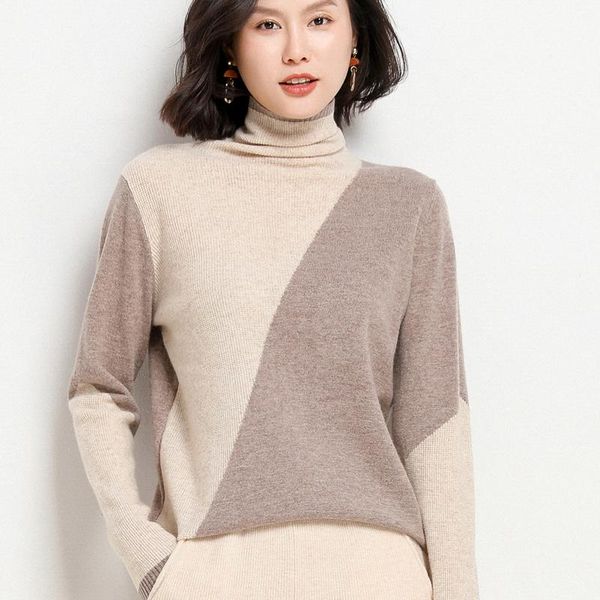 

women's sweaters pure woolen sweater women stitching pullover wool loose pile collar knitting base autumn and winter style pull, White;black