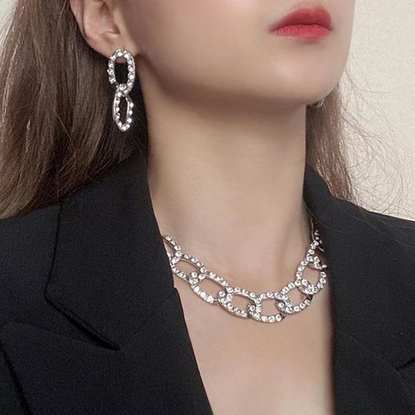 

european luxury 14k gold silver crystal zircon diamon women jewelry earring chain choker necklaces chokers, Golden;silver