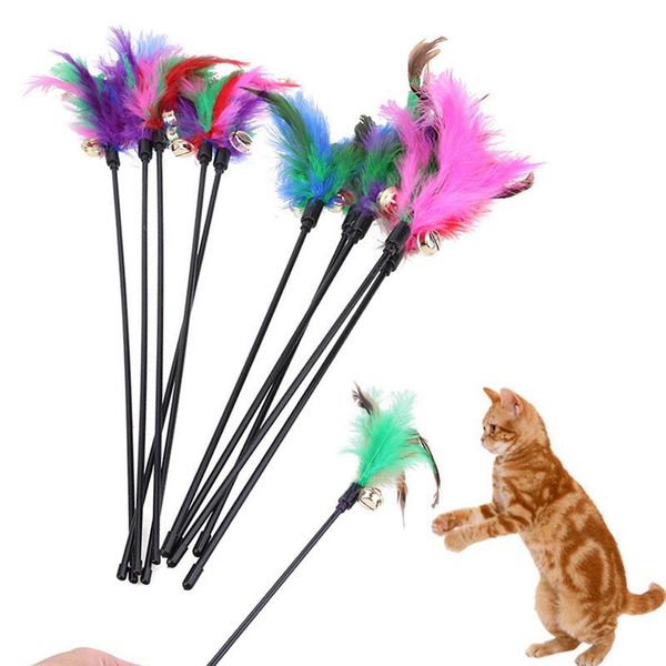 

cat toys ly 60cm toy funny stick with small bell feathers playing rod pet product random color ms88