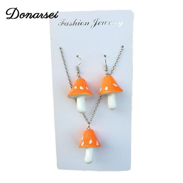 

earrings & necklace donarsei funny colorful mushroom jewelry set for women cute handmade plant pendant + drop party, Silver