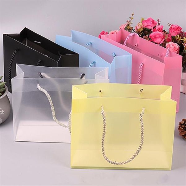 

gift wrap fashion frosted transparent pp bags plastic bag for wedding shopping clothes storage with handle 10pcs/lot