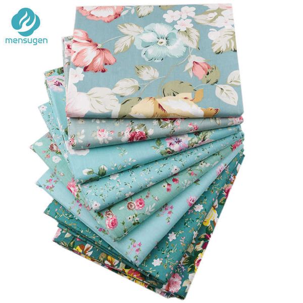 Mensugen 8 pcs / lote 40 cm * 50 cm flor verde floral tecido de algodão impresso para patchwork roupas de boneca de colchas de costura pano de scrapbook 210702