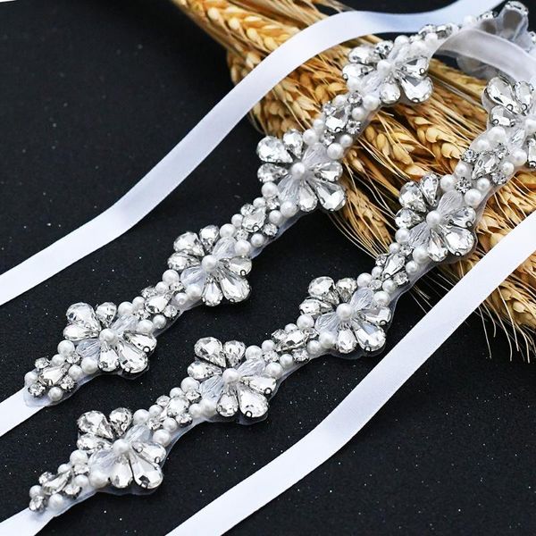 

wedding sashes amorarsi s469 rhinestones belt pearl belts for women bridal dress accessories bridesmaid dresses, White