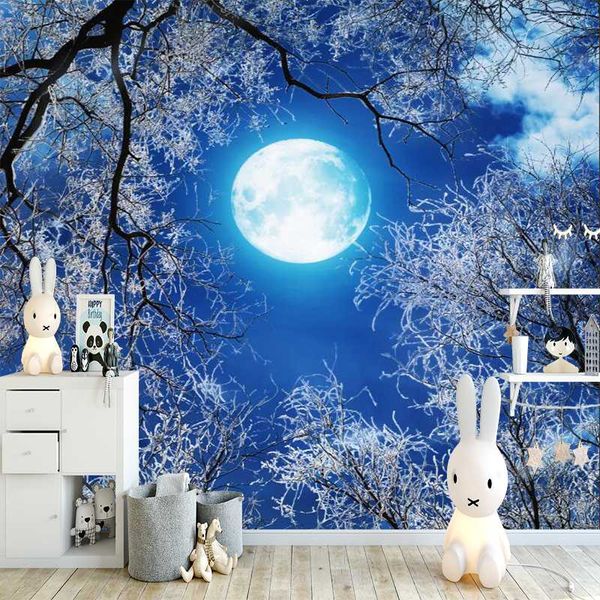 

wallpapers milofi 3d custom wallpaper full moon in winter night
