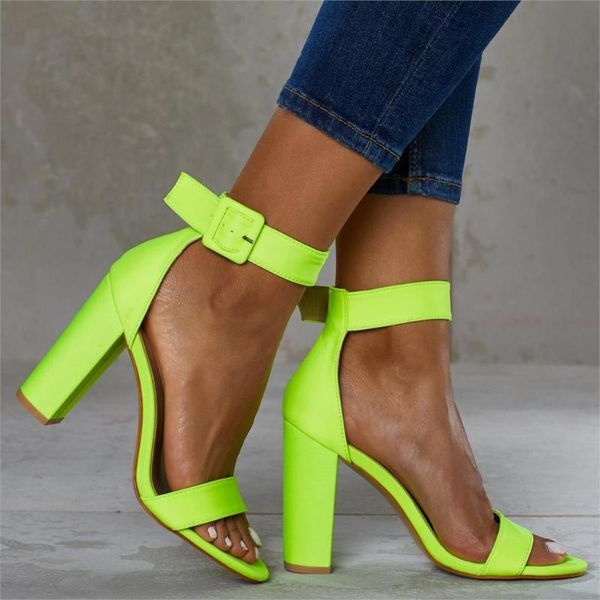 

summer fluorescent green peep toe high heel women sandals buckle strap ankle-wrap ladies casual shoes size 35-42, Black