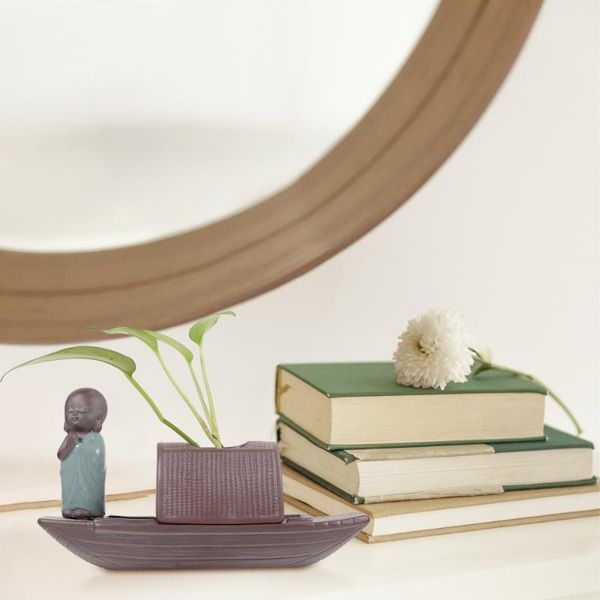 

vases 1pc boat design ceramic vase tabledecorative flower container (black)