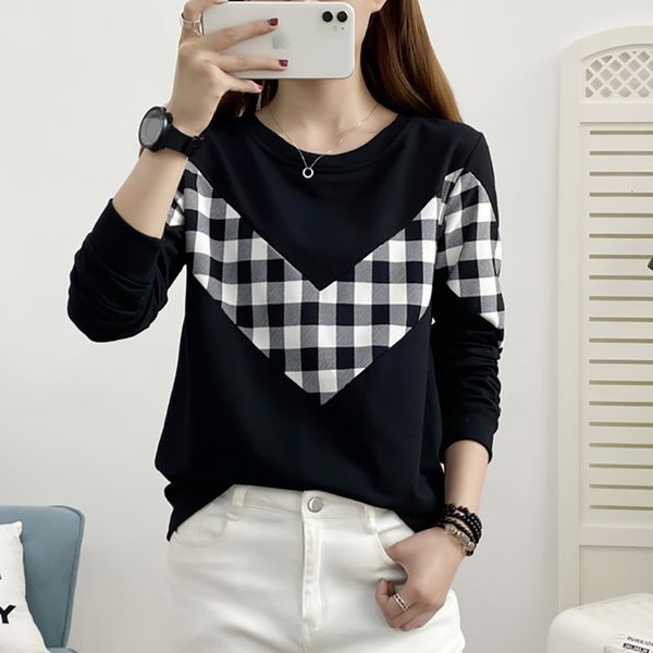 

women's jackets female sweater long sleeve chess, pullover female colorblock plus size for autumn fv2e, Black;brown