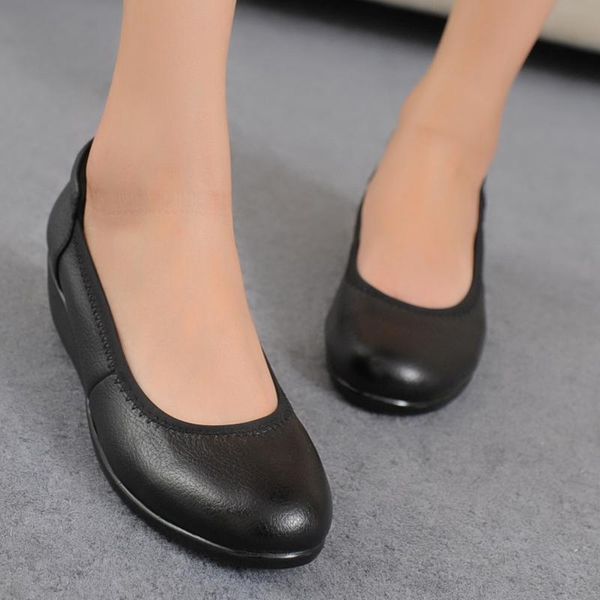 

dress shoes women wedge plaform pumps soft soles comfortable leather women's heel round toe leisure work, Black