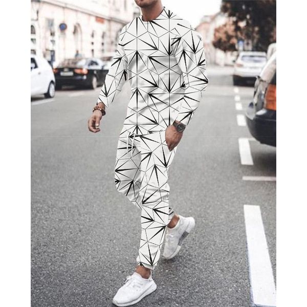 

3d printing men's irregular line pattern casual wear suit long-sleeved trousers comfortable slim fit fashion fit daily travel street st, Gray
