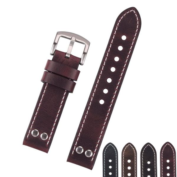 

watch bands eache oil waxed calf leather band with rivet design 20mm 22mm 24mm black brown red blue
