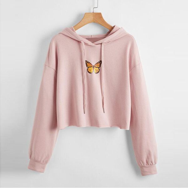

fashion butterfly sweatshirt women aesthetic hoodie crewneck autumn womens clothing girlfriend gift drawstring hoodies, Black