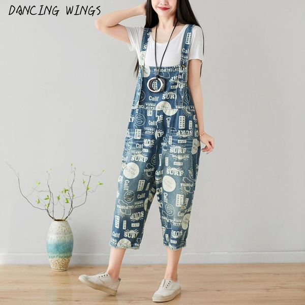 

women's jumpsuits & rompers spring autumn printed letter jean women oversized cowboy bib pants drop crotch casual denim overalls, Black;white