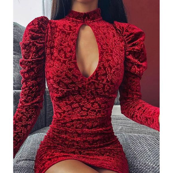 

casual dresses fall 2021 vintage ladies velvet party dress long sleeve skinny mini, Black;gray