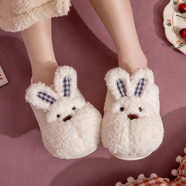 

autumn and winter cute cotton slippers female home indoor suede cartoon warm non slip couple plush cotton slippers male, Black