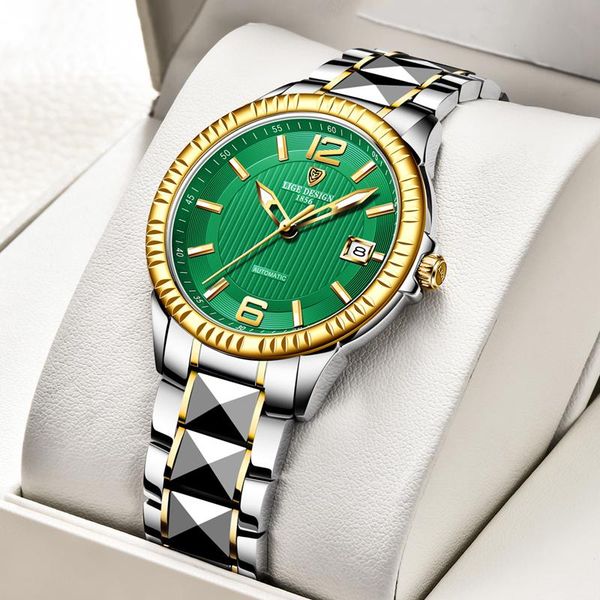 

wristwatches 2021 lige design men mechanical wristwatch sport 100m waterproof watch for automatic reloj hombre, Slivery;brown