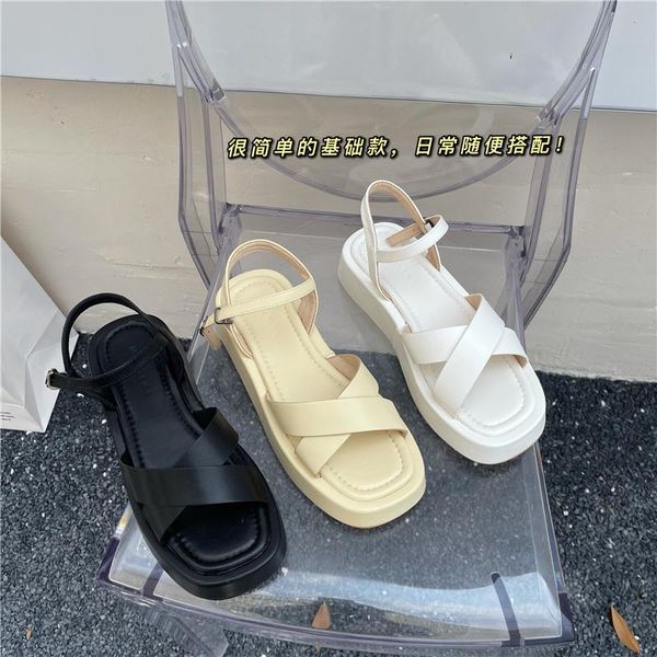 

chunky heel platform sandals women open toe summer beach buckle strap sport dad, Black
