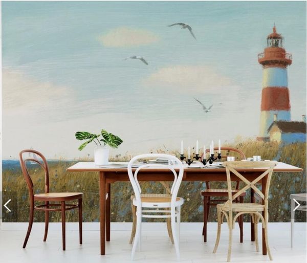

wallpapers european lighthouse sea beach mural for bedroom home improvement po wall canvas papers roll custom
