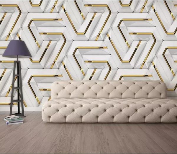 Benutzerdefinierte 3D Solide Geometrie Muster Hintergrund Wand Gold Abstrakt Wohnzimmer Schlafzimmer Tapete Papel de Parede