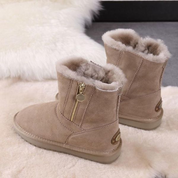 

boots 2021 women's winter snow the side zipper female student middle tube flat thick warm cotton shoes, Black