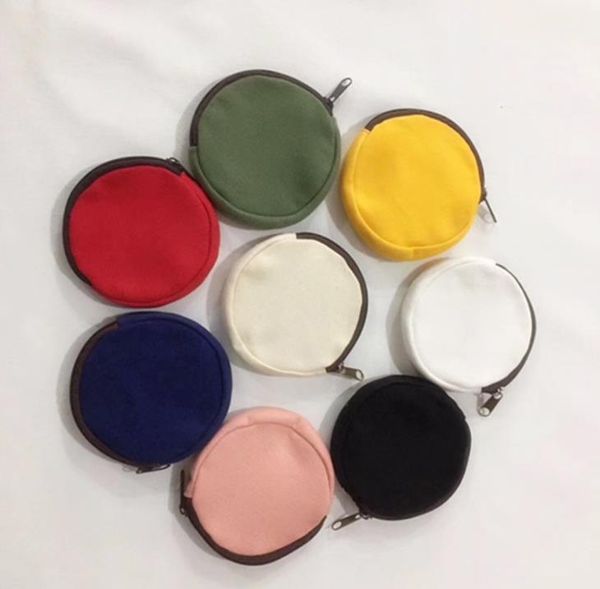 

storage bags 100pcs/lot blank round canvas zipper pouches cotton cosmetic makeup coin purse sn848