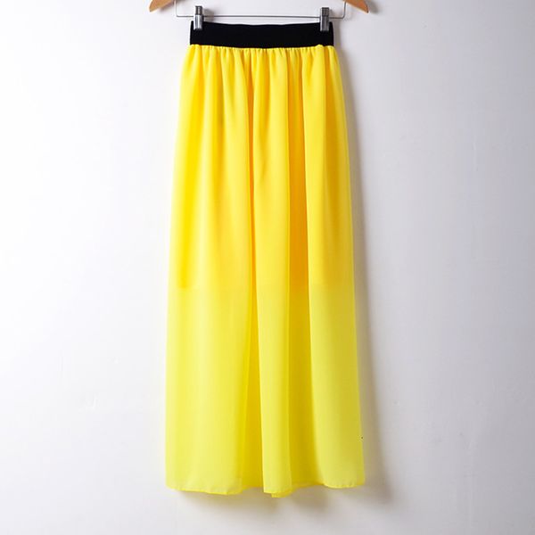 

skirts summer skirts women's stitching solid color elastic waist large size chiffon wild lady long skirt a-line biup, Black