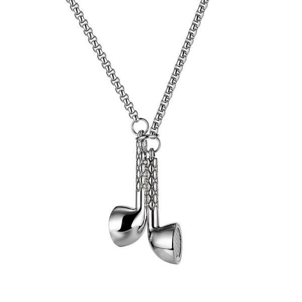 

pendant necklaces style titanium steel headset necklace, punk rock jewelry gift for women men, Silver