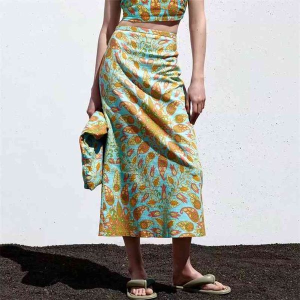 

women summer vintage straight skirts za print casual female street fashion mid-calf skirt botton clothing 210513, Black;gray