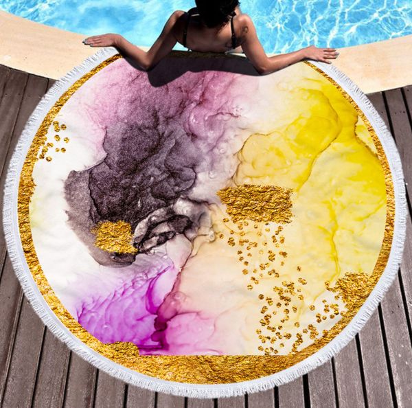 Последний 150см круглый напечатанный пляжный полотенцем, золотой кирмофибр, кислый стиль, кисточки чувствуют себя мягко, поддерживают пользовательский логотип