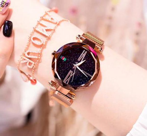 

wristwatches 2021 starry sky watch women's buckle strap free, Slivery;brown