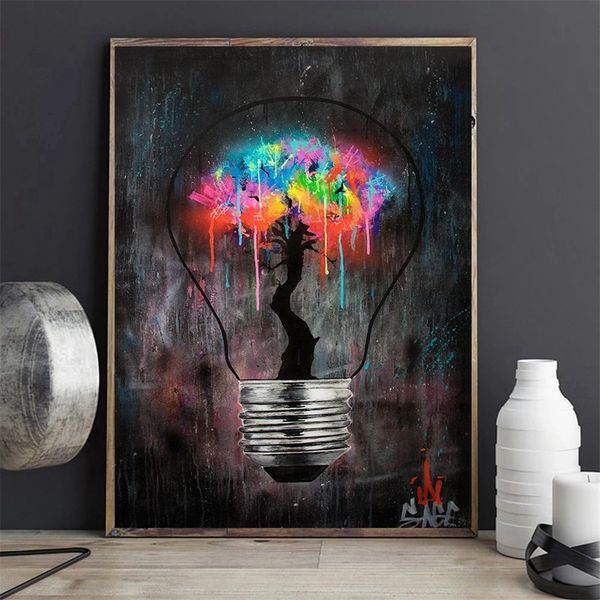 

unframed modern color painting creative watercolor light bulb print art poster