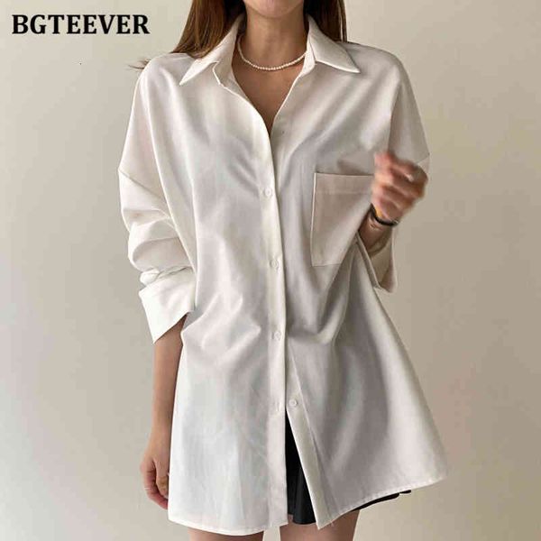 

blouses chic single-breasted pocket women blouses casual loose long sleeve female shirts 2021 spring ladies blusas eokz, White