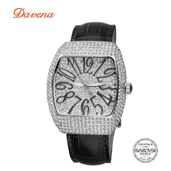 

wristwatches davena lady women's watch crystal hours fashion clock real leather bracelet rhinestones girl's birthday gift box, Slivery;brown
