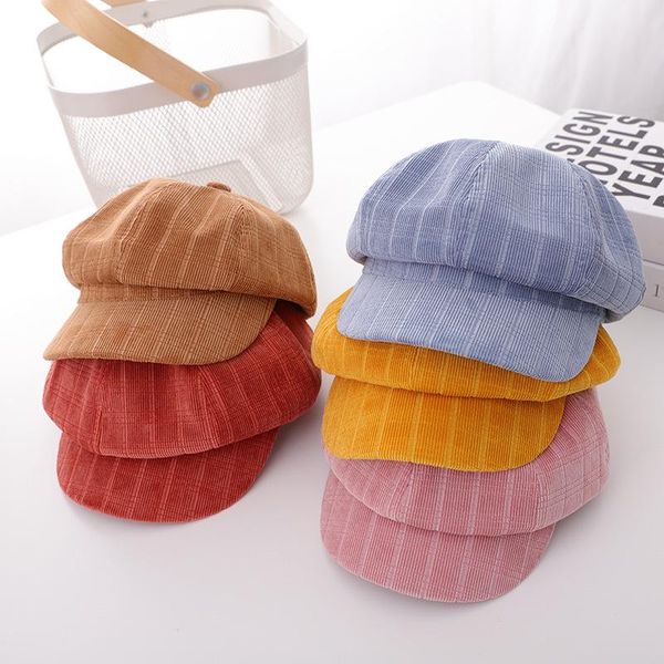 

berets children's octagonal hat autumn and winter striped painter boys girls baby fashion wild trend beret, Blue;gray