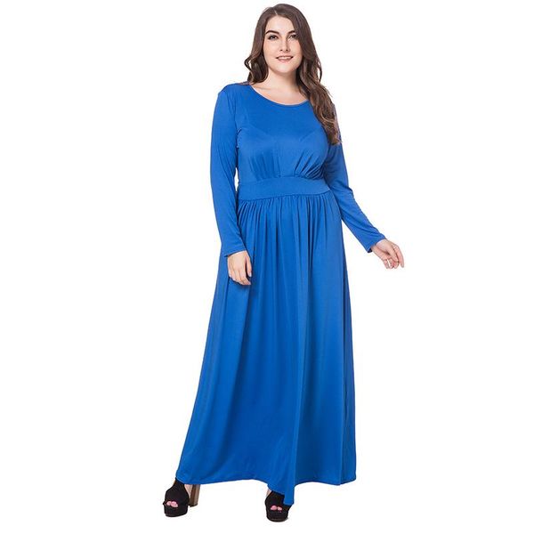 

casual dresses women spring autumn dress solid plus size 4xl long elegant club party o neck sleeve blue red, Black;gray
