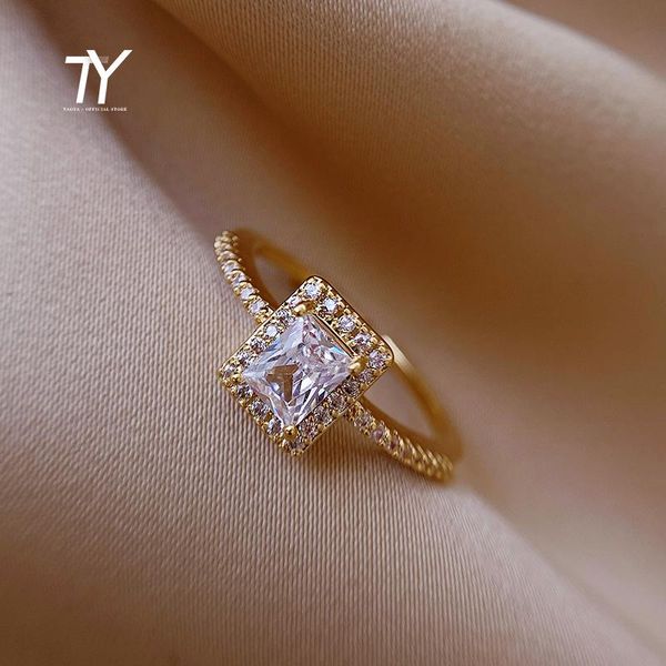 

exquisite simple square zircon gold opening rings for woman 2021 salary gothic jewelry wedding party girls' luxury student ring cluster, Golden;silver