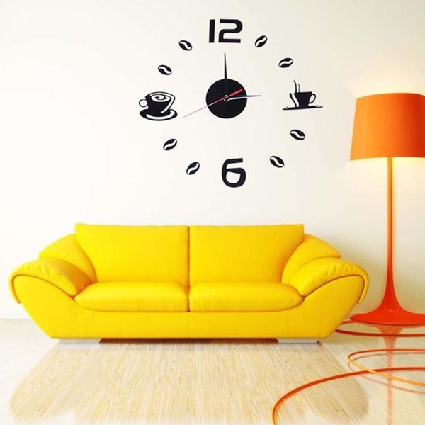 

wall clocks mxlb 3d mirror acrylic clock coffee cups decorative diy self adhesive sticker for living room home decoration