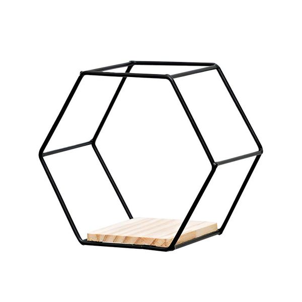 

hooks & rails nordic style black/gold double hexagonal iron stand small pot wall holder shelf decoration storage for home